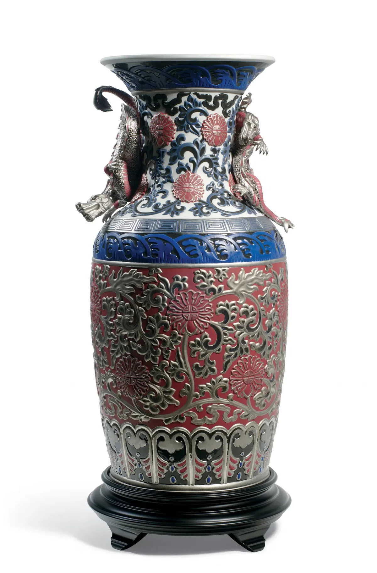 Oriental Vase Sculpture. Red. Limited Edition by Lladro — Porcelain Figurine