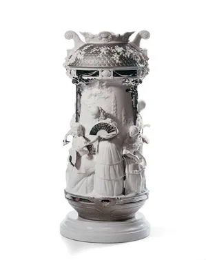 Lladro - Ladies in Garden Vase Limited Edition. Silver Lustre