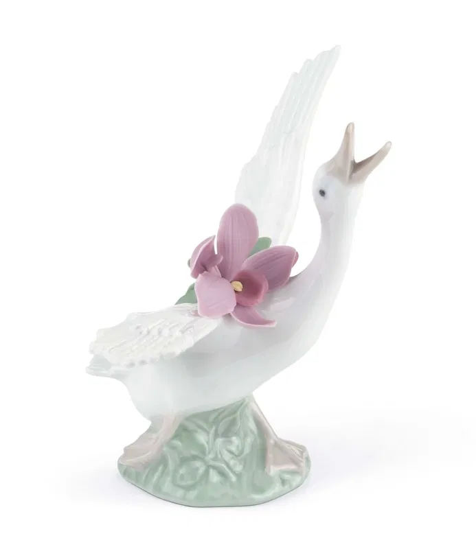 Lladro - Running Duck With Pink Orchid
