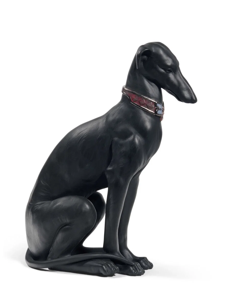 Pensive Greyhound (Black) by Lladro — Porcelain Figurine