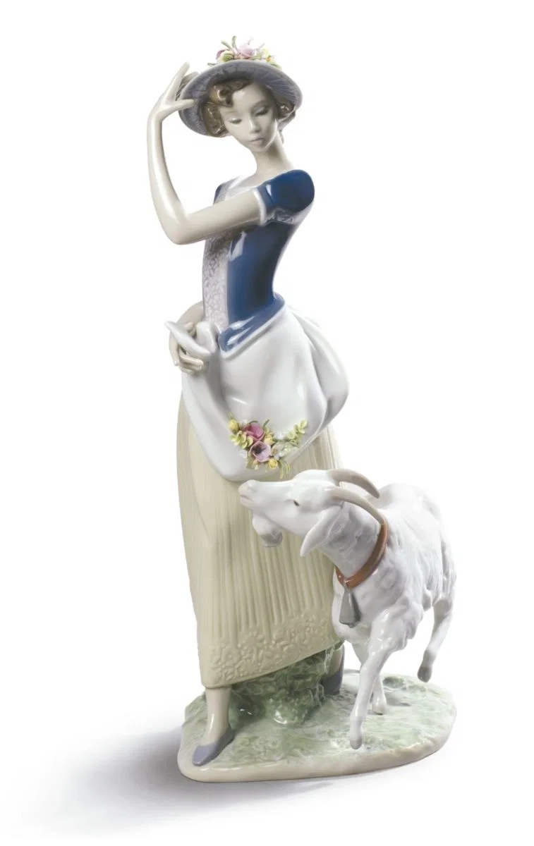 Young Shepherdess Woman by Lladro — Porcelain Figurine