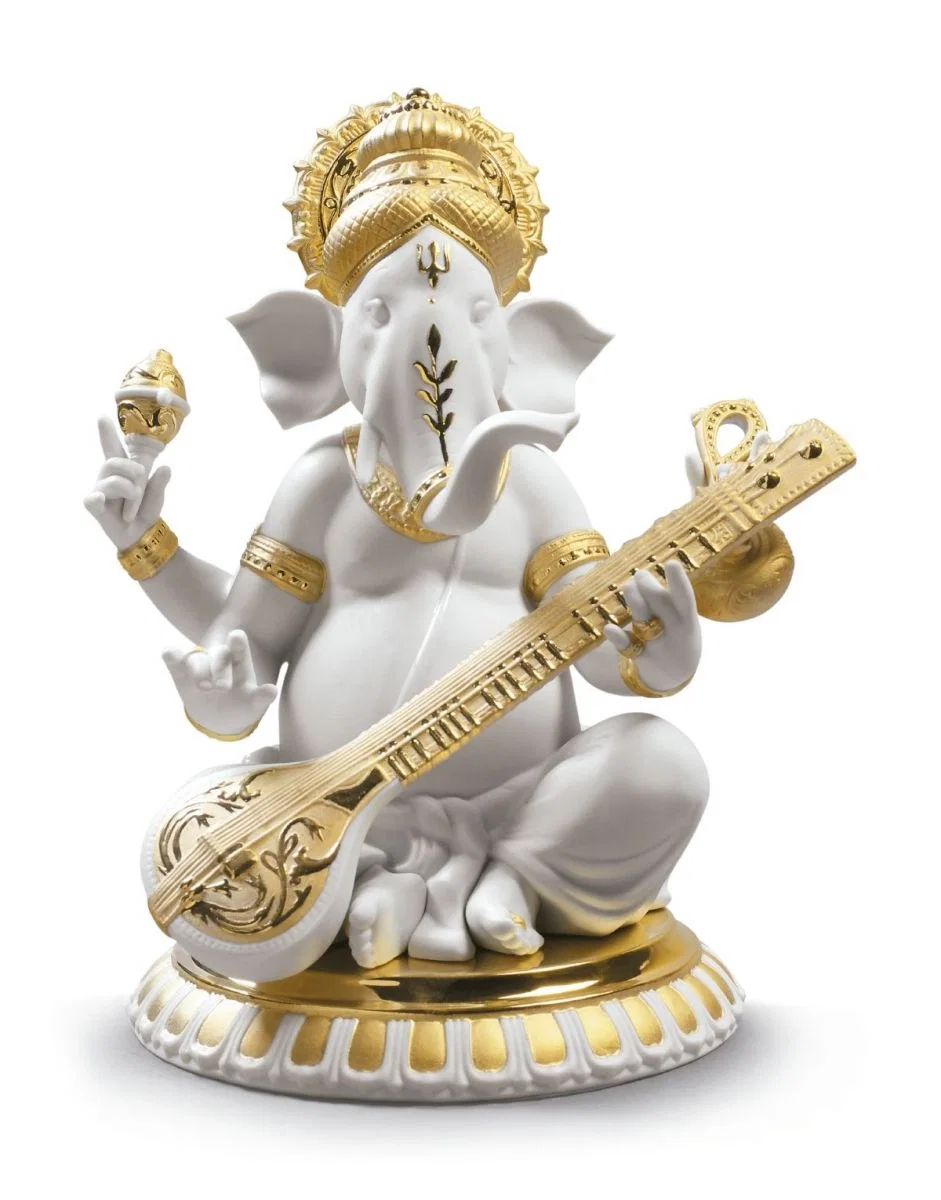 Veena Ganesha. Golden Lustre by Lladro — Porcelain Figurine