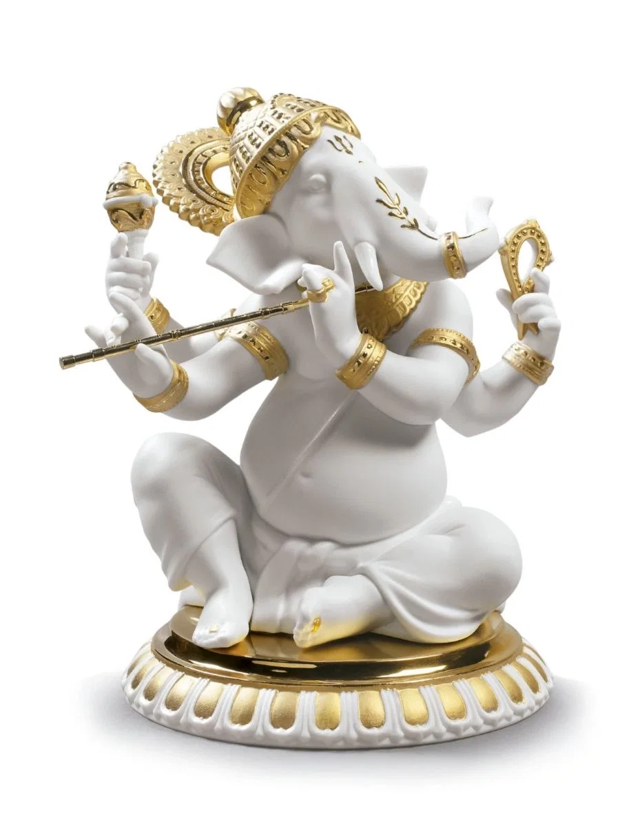 Bansuri Ganesha. Golden Lustre by Lladro — Porcelain Figurine