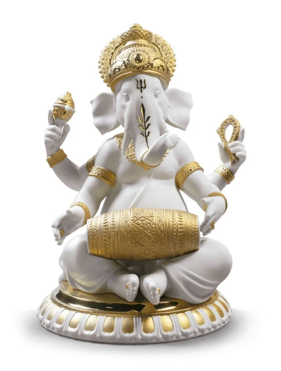 Mridangam Ganesha. Golden Lustre by Lladro — Porcelain Figurine