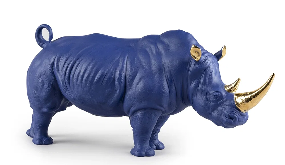 Rhino (Blue-Gold) by Lladro — Porcelain Figurine