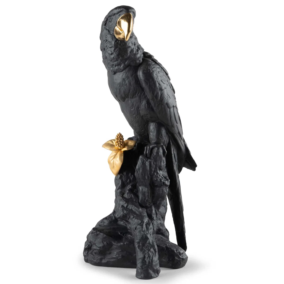 Macaw Bird Sculpture. Black-Gold by Lladro