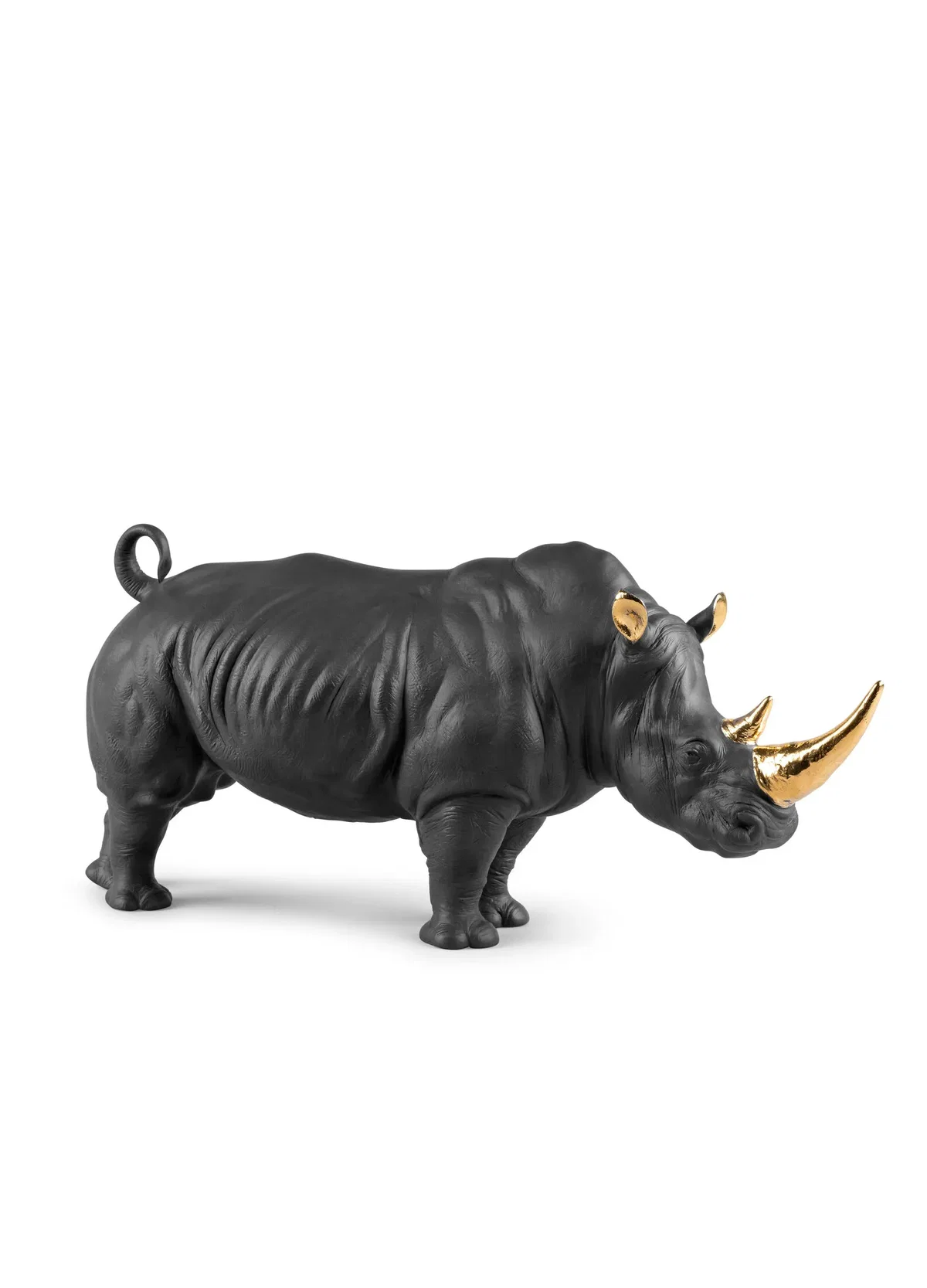 Rhino Sculpture. Black-gold. Limited Edition by Lladro — Porcelain Figurine