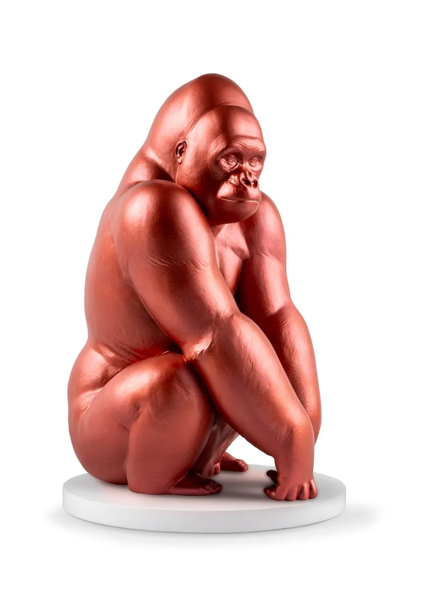 Gorilla Sculpture. Metallic red. Limited Edition by Lladro — Porcelain Figurine