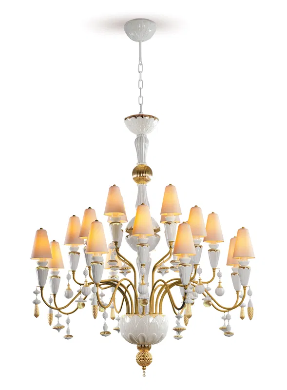 Lladro Lighting - Ivy and Seed 20 Lights Chandelier Medium Model Golden Luster