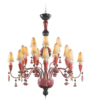 Lladro Lighting - Ivy and Seed 20 Lights Chandelier Medium Model Red Coral