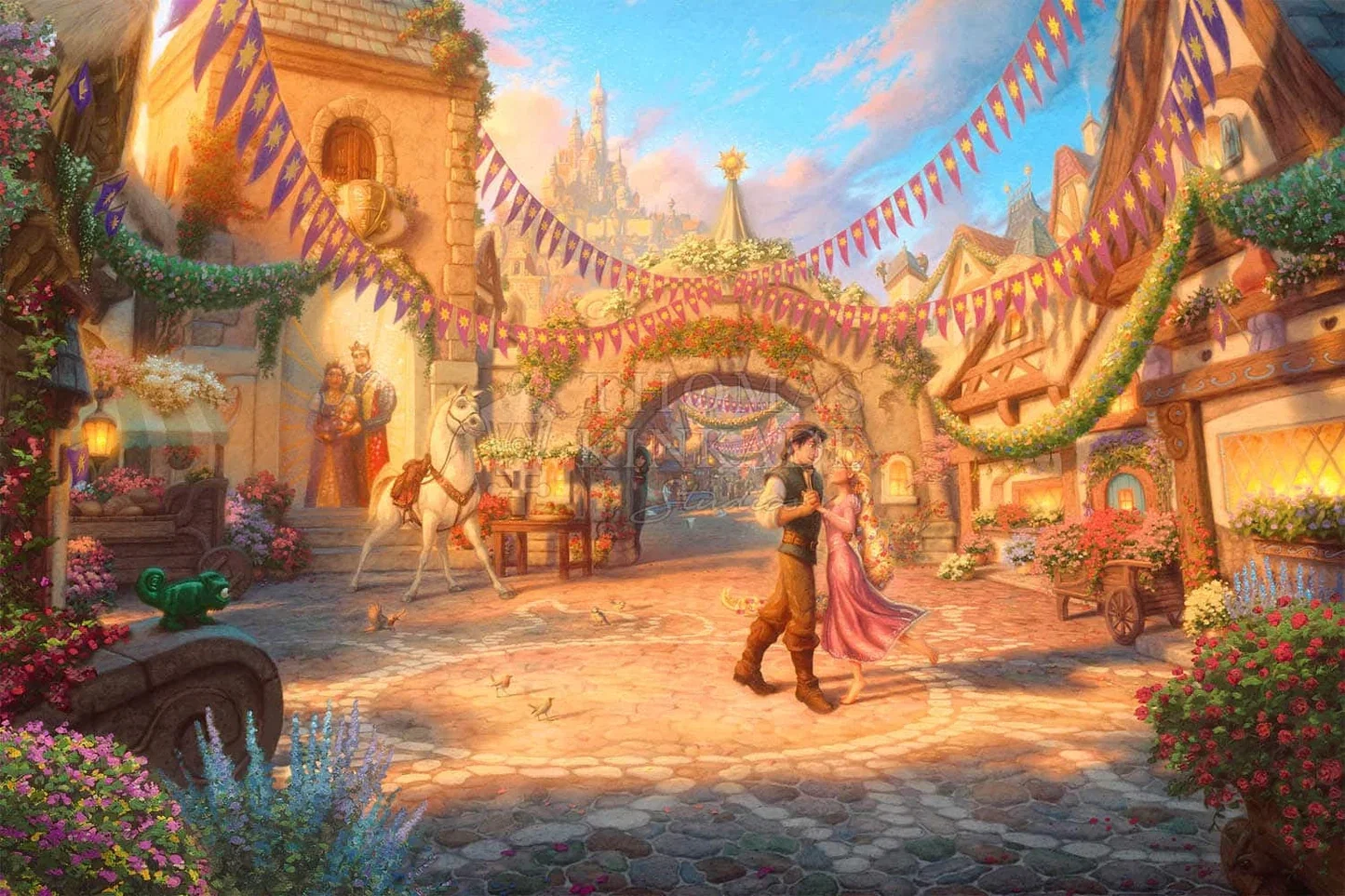 Rapunzel Dancing in the Sunlit Courtyard by Thomas Kinkade Disney — Giclee On Canvas
