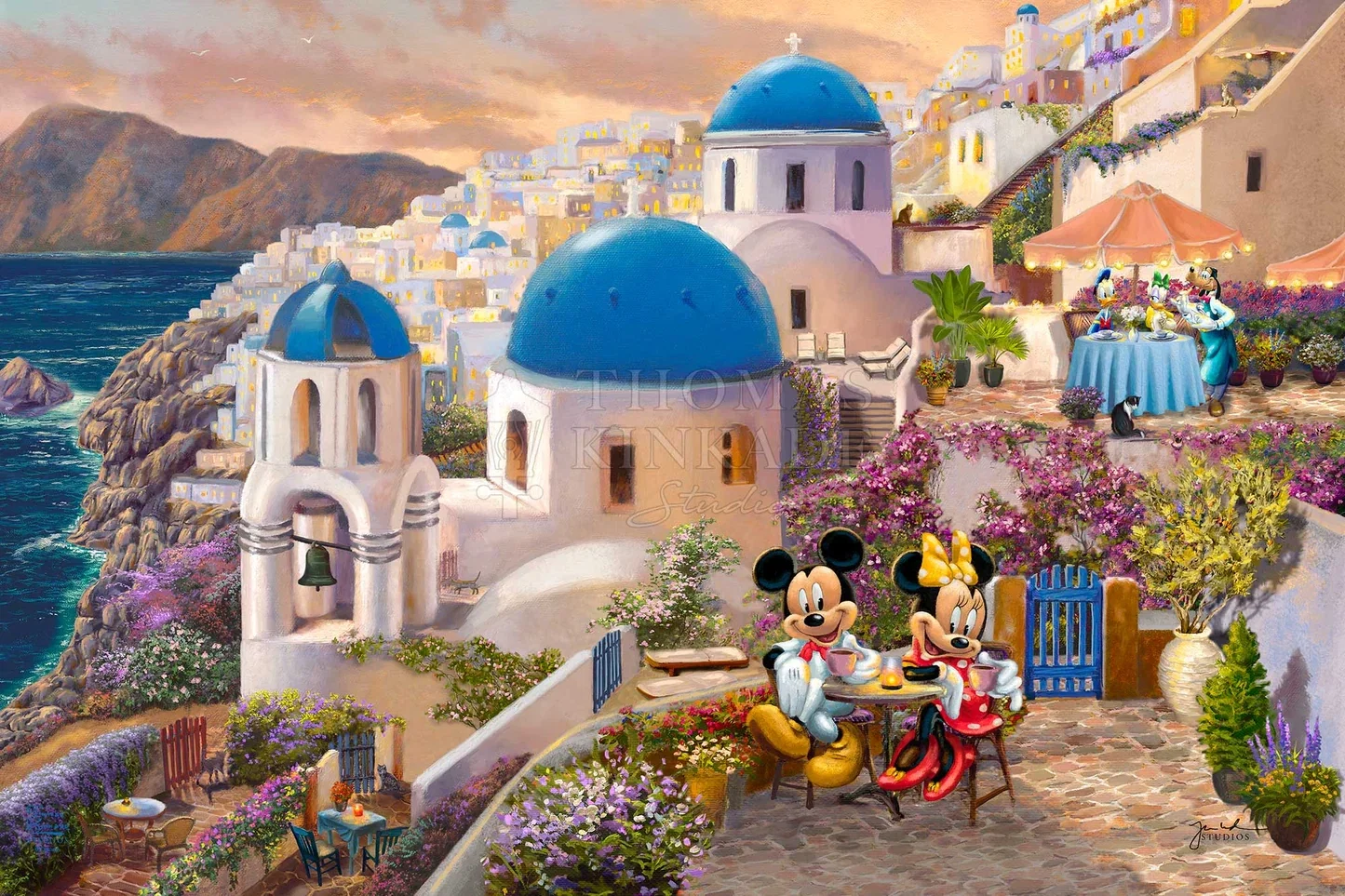 Mickey and Minnie in Greece by Thomas Kinkade Disney — Giclee On Canvas