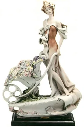 Lady With Flower Cart by Giuseppe Armani — Sculpture
