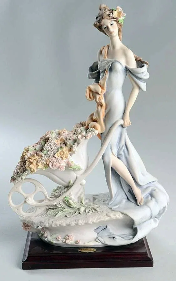Lady With Flower Cart Retired by Giuseppe Armani — Sculpture
