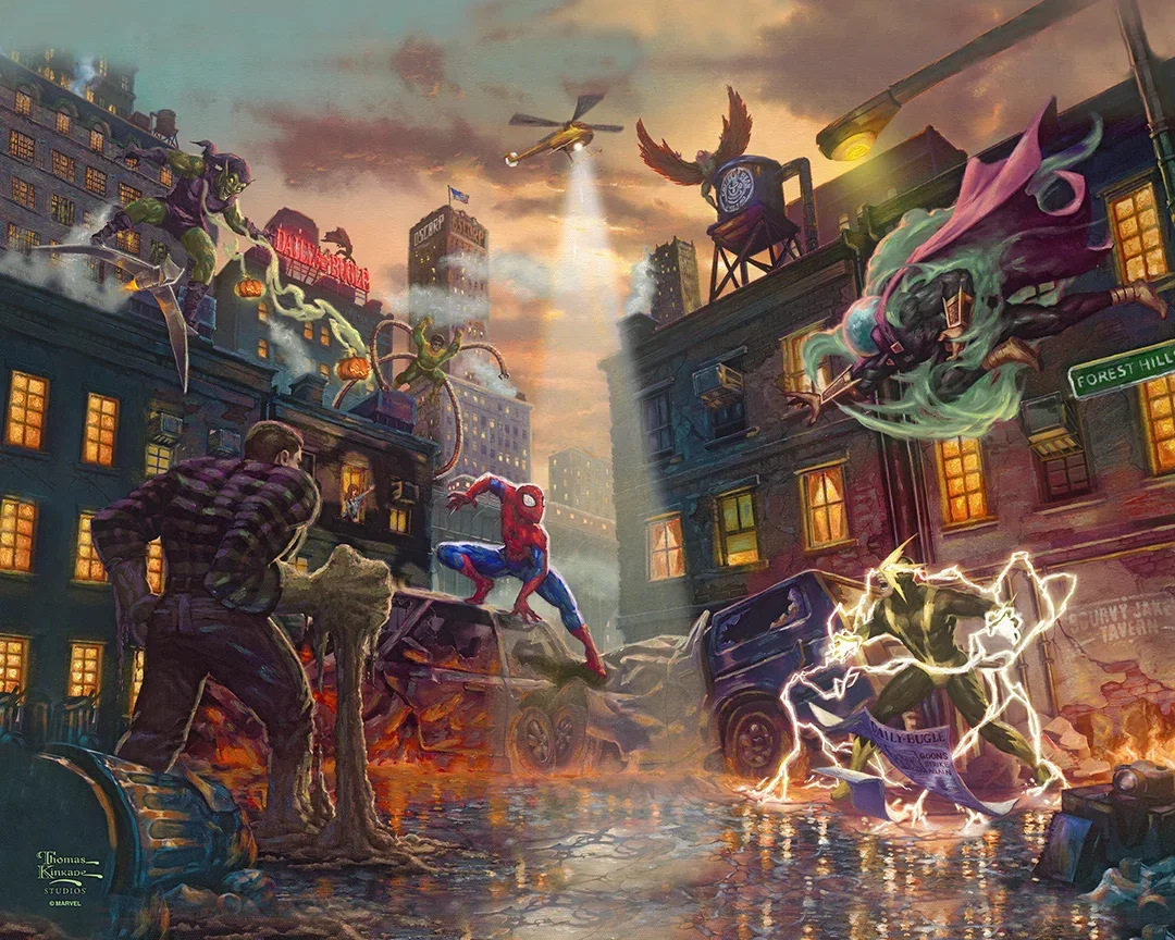 Spider-Man vs. the Sinister Six Wall Art by Thomas Kinkade Studios Gallery Wrap by Thomas Kinkade Studios — Giclee On Canvas