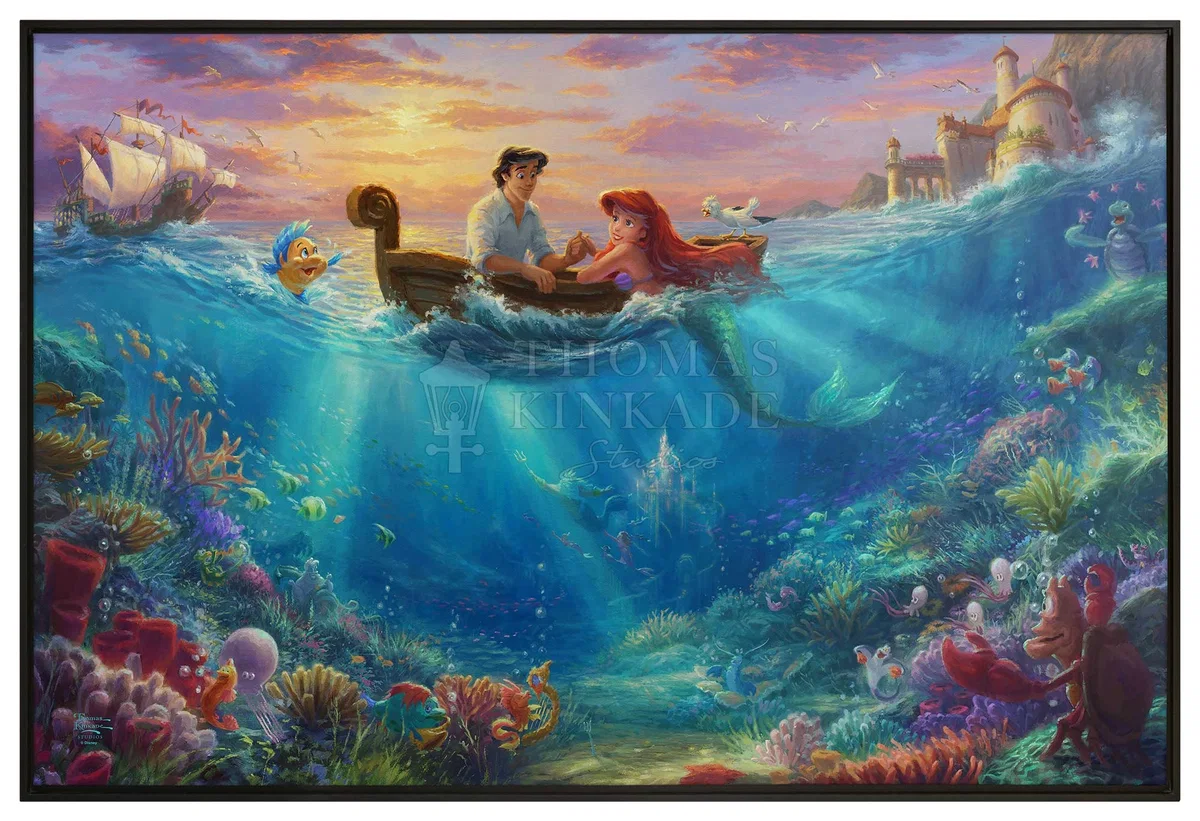The Little Mermaid Falling in Love by Thomas Kinkade Disney — Gallery Wrapped Giclee On Canvas