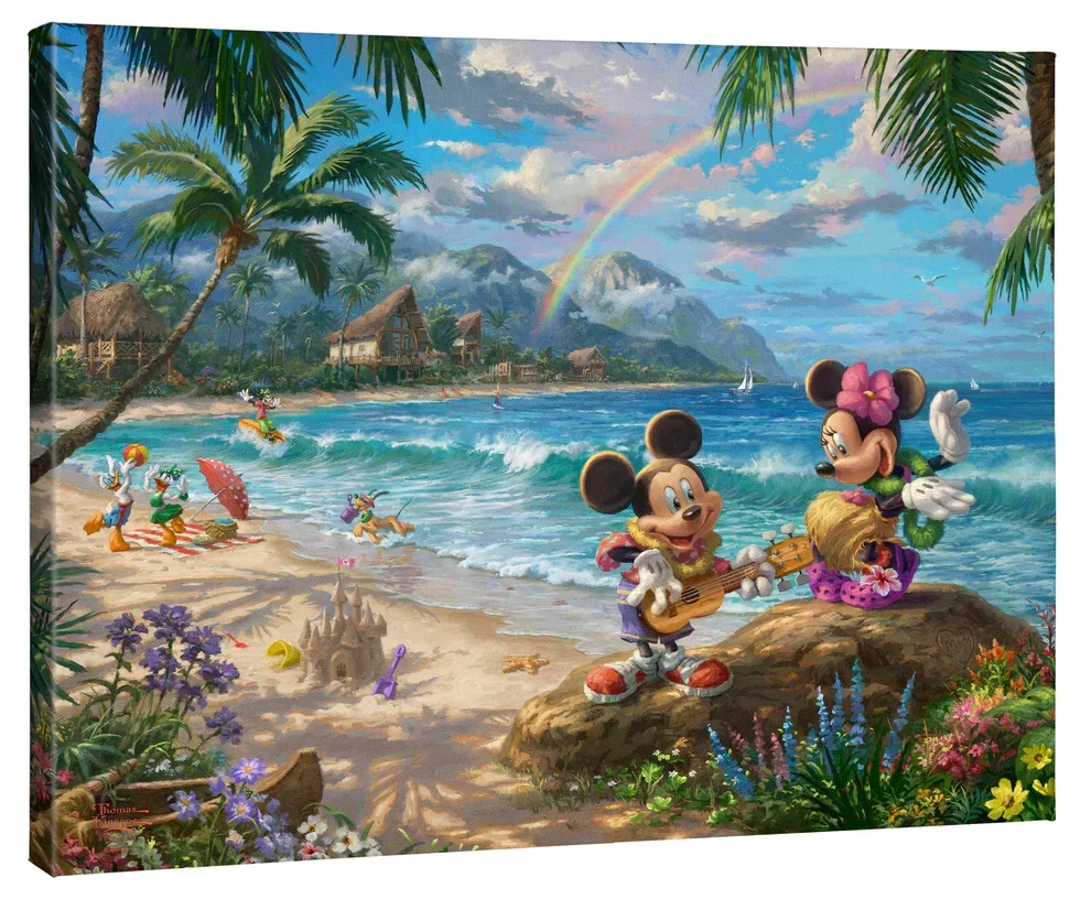 Mickey and Minnie in Hawaii by Thomas Kinkade Disney — Gallery Wrapped Giclee On Canvas
