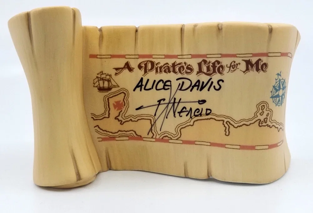Pirates Of The Caribbean A Pirates Life For Me Title Scroll Signed By Alice Davis, and Pacheo by WDCC Disney Classics — Porcelain Figurine