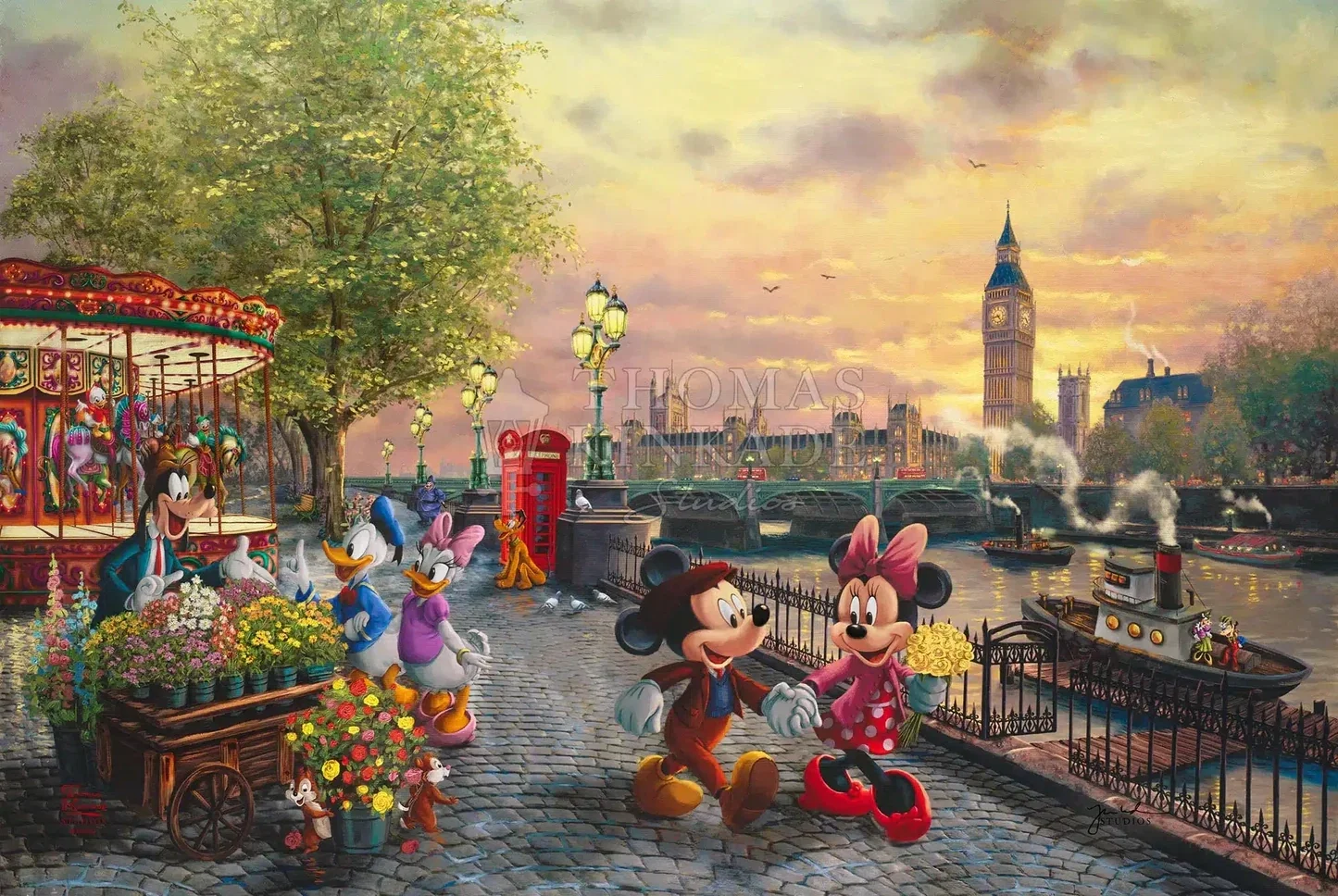 Mickey and Minnie in London by Thomas Kinkade Disney — Giclee On Canvas