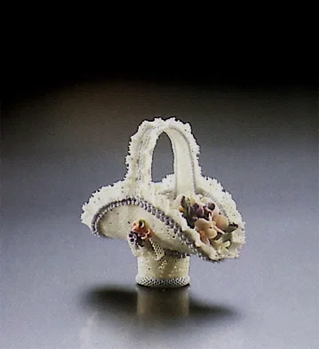 Pink Flower Basket 1987-91 by Lladro — Porcelain Figurine
