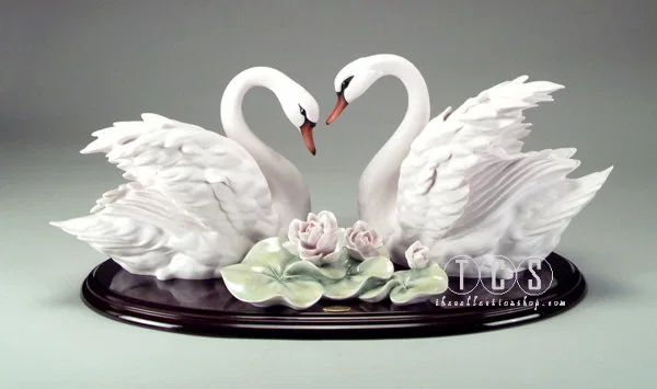 Two Swans And Flowers by Giuseppe Armani