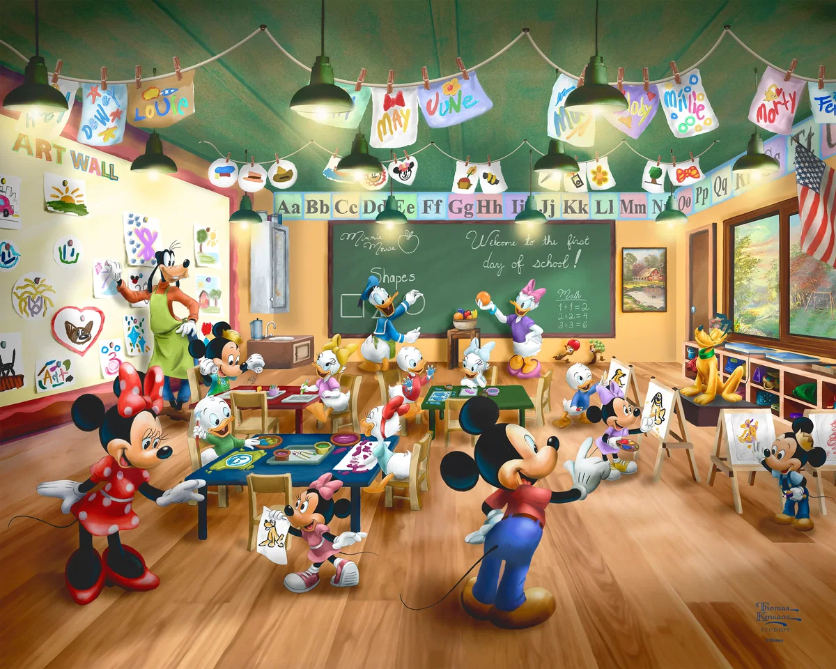 Disney Mickey and Minnie Schoolhouse Wall Art by Thomas Kinkade Studios Gallery Wrap by Thomas Kinkade Studios — Giclee On Canvas
