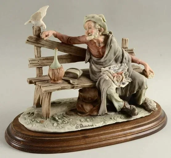 Tramp Feeding Dove by Giuseppe Armani — Sculpture