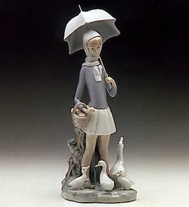 Girl With Umberella And Geese - Open Box by Lladro | Handcrafted