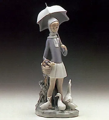 Lladro - Girl With Umberella And Geese - Open Box