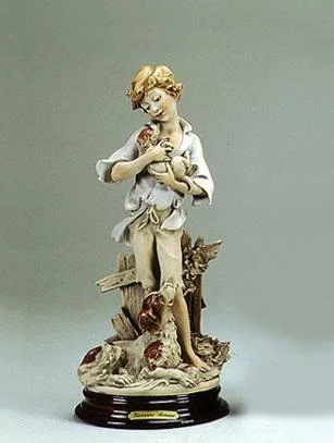 Tenderness-Boy With Dog And Puppy by Giuseppe Armani — Sculpture