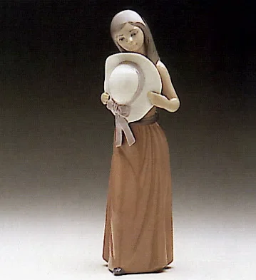 Bashful-Girl With  With Straw Hat - Open Box by Lladro — (Open Box)