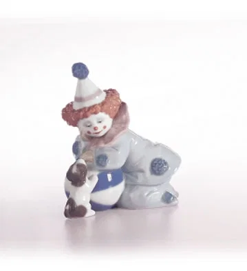 Pierrot With Puppy And Ball 1985-07 by Lladro — Porcelain Figurine