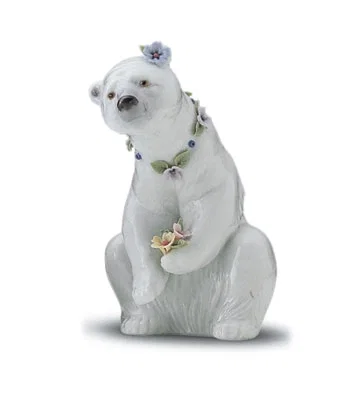 Resting Polar Bear With Flowers 1997-01 by Lladro — Porcelain Figurine
