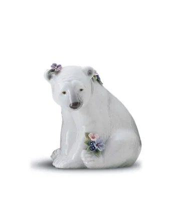 Seated Polar Bear With Flowers 1997-01 by Lladro — Porcelain Figurine