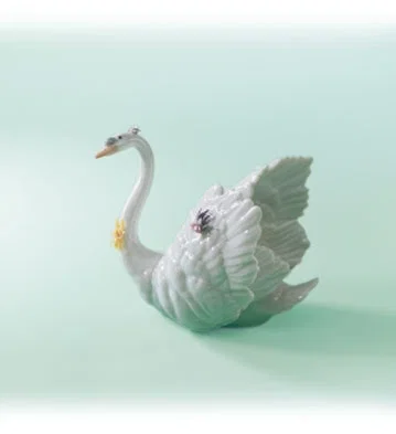 White Swan With Flowers by Lladro — Porcelain Figurine