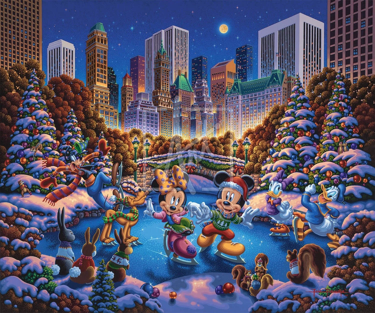 Mickey and Friends Skating in Central Park by Eric Dowdle — Giclee On Canvas Artist Proof