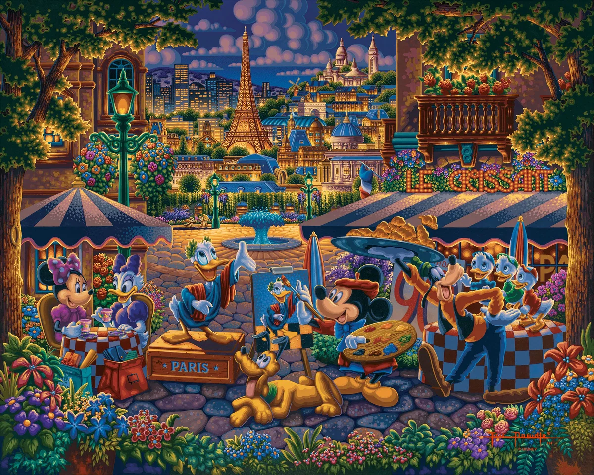 Mickey and Friends Painting in Paris by Eric Dowdle — Giclee On Canvas Artist Proof