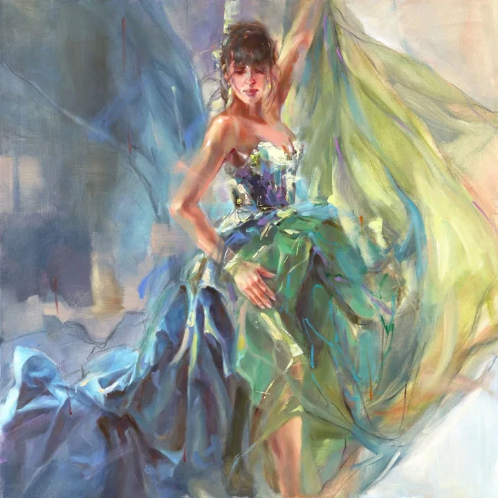 Dancing In Green Hues by Anna Razumovskaya — Hand-Embellished Giclee on Canvas