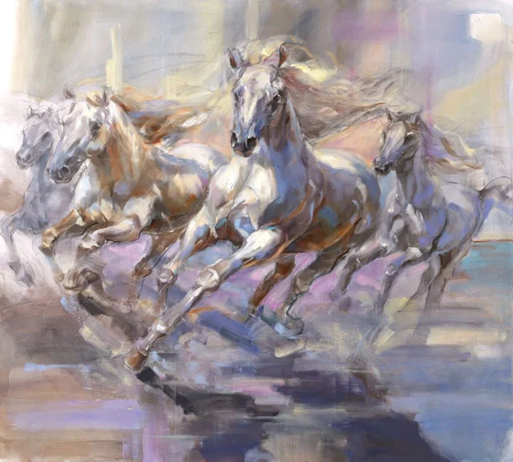Silvered Sprint by Anna Razumovskaya — Hand-Embellished Giclee on Canvas