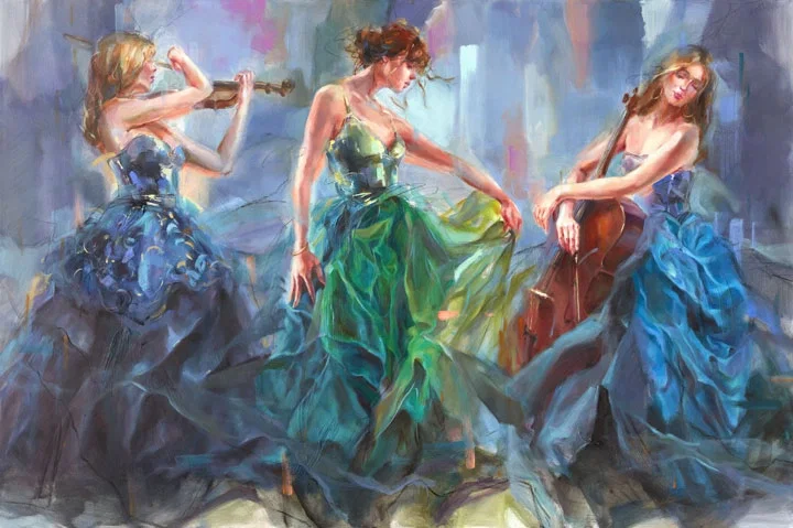 Three Angels by Anna Razumovskaya — Hand-Embellished Giclee on Canvas