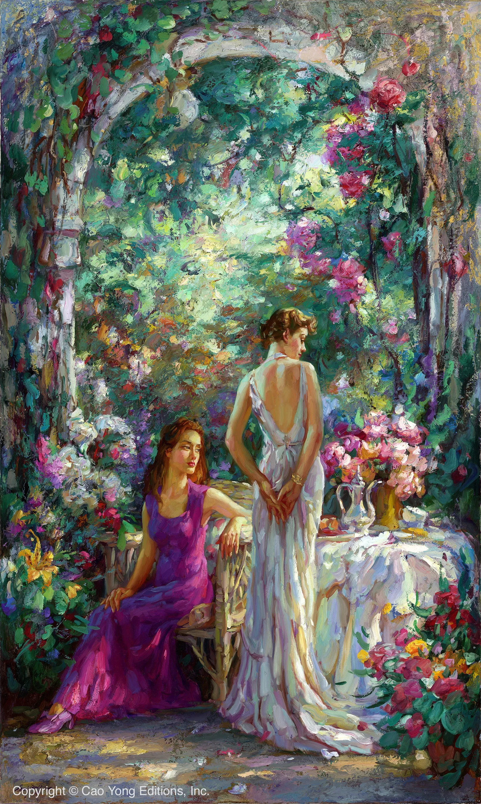 Afternoon Tea Artist Proof by Cao Yong — Giclee On Canvas Artist Proof The Romantic Garden Series