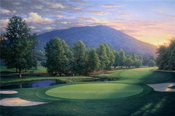 Sunset at the 17th by Larry Dyke by Larry Dyke — Canvas