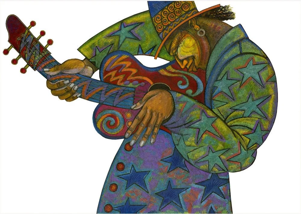 Big Man Guitar Remarque by Charles Bibbs — Giclee On Paper