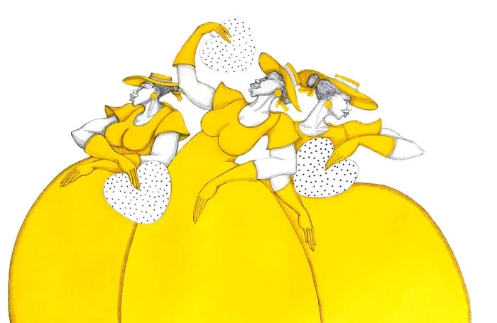LADIES WITH POLKA DOTS FANS Remarque by Charles Bibbs — Giclee On Paper