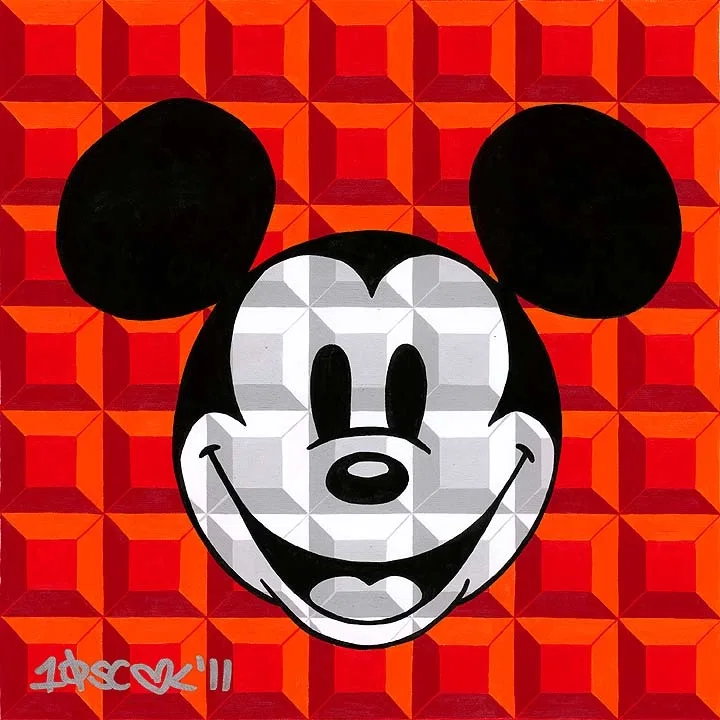 8 Bit-Block Mickey Red by Tennessee Loveless — Serigraph on Canvas