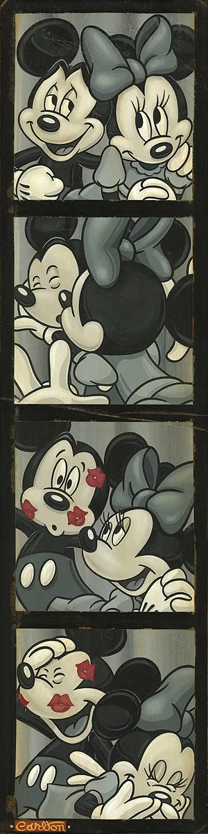 Photo Booth Kiss From Mickey and Minnie by Trevor Carlton — Giclee On Canvas