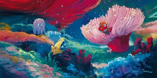 James Coleman - Come Out And Play - Finding Nemo Hand-Painted Mixed-Media On On Black Chiarograph Paper