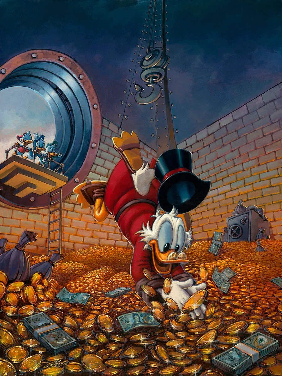 Diving in Gold From Scrooge McDuck by Rodel Gonzalez — Gallery Wrapped Giclee On Canvas