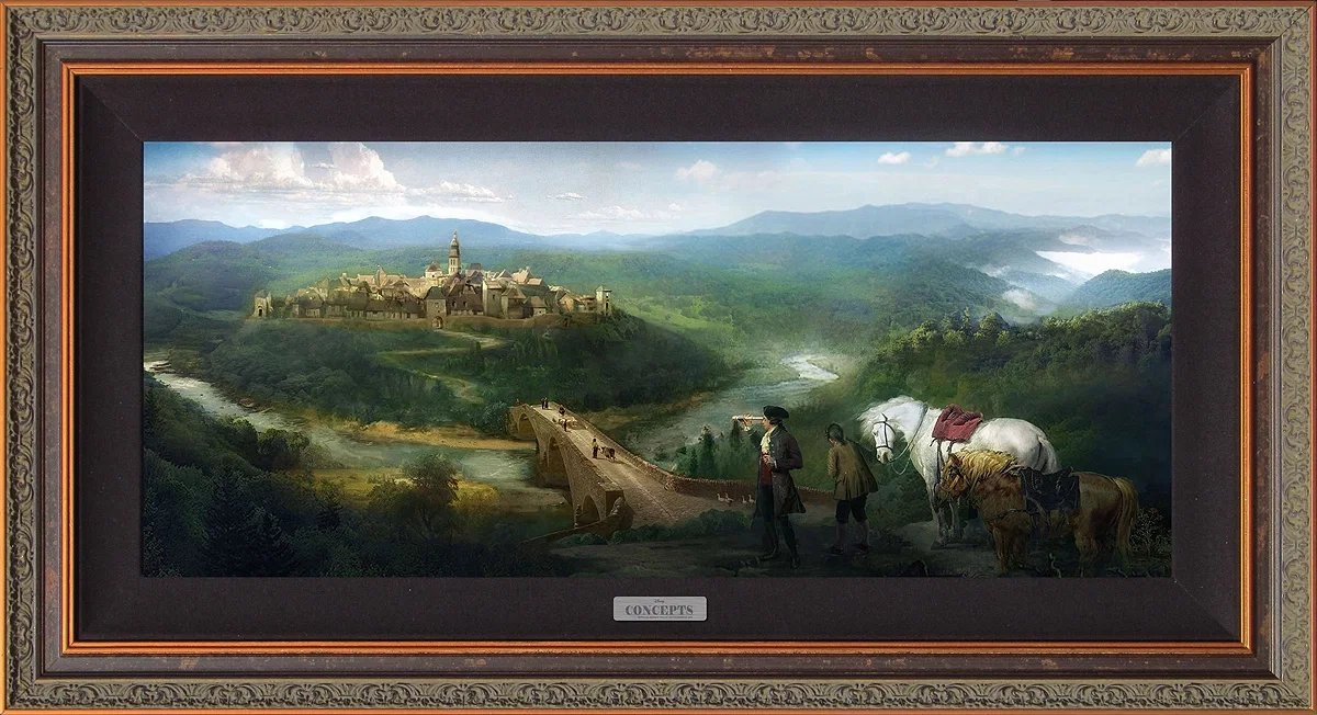Gaston and Lefou's Arrival Framed by Disney Concepts — Giclee On Canvas