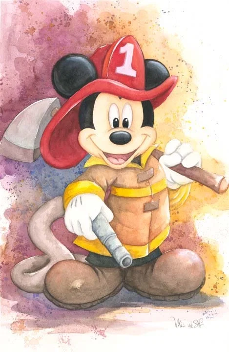 Fireman Mickey - From Disney Mickey Fire Brigade by Michelle St Laurent — Hand-Embellished Giclee on Canvas